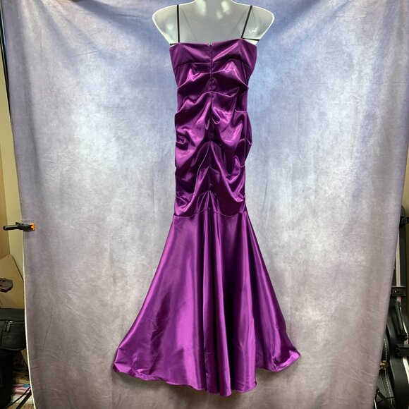 Fitted Satin Mermaid Gown with Embellished Bust, Slit Skirt, and Tie Bustle - Picture 7 of 13